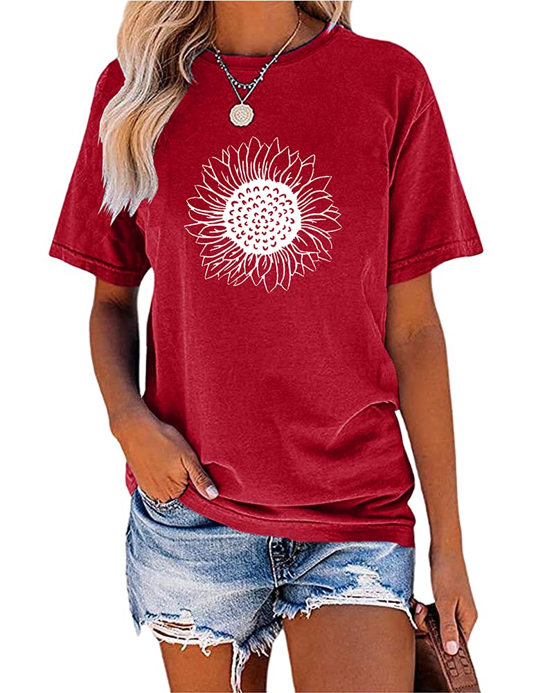 MaQiYa Womens Cute Sunflower Graphic Printed Tee Shirts Vintage Short Sleeve Cotton Shirts Tops