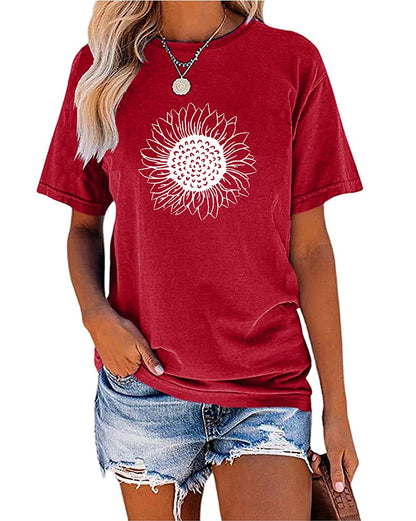 MaQiYa Womens Cute Sunflower Graphic Printed Tee Shirts Vintage Short Sleeve Cotton Shirts Tops