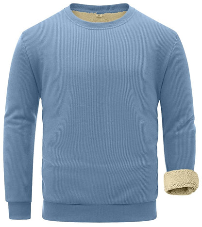 Sailwind Men's Crewneck Sherpa Lined Fleece Waffle Sweatshirt Long Sleeve Warm Pullover Winter Thermal Heavyweight Tops