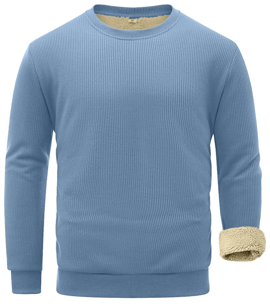 Sailwind Men's Crewneck Sherpa Lined Fleece Waffle Sweatshirt Long Sleeve Warm Pullover Winter Thermal Heavyweight Tops