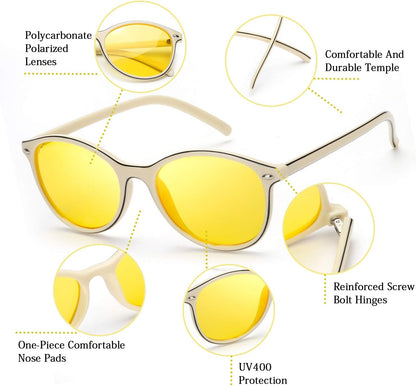 TJUTR Women's Polarized Night Driving Glasses Night Vision Yellow Lens Reduce Glare Safety Nighttime