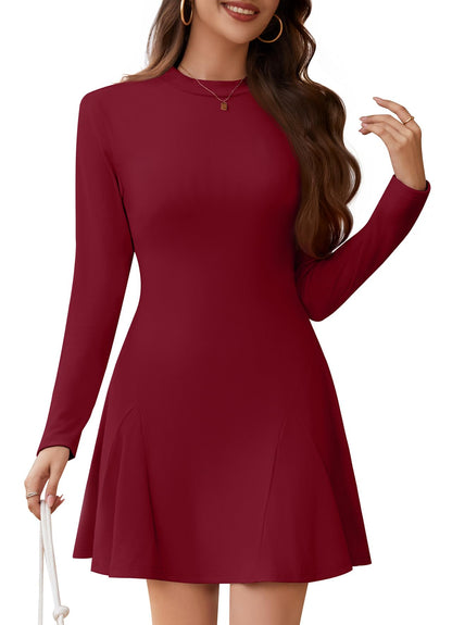 WEACZZY Womens Long Sleeve Casual Fall Dresses Elegant A Line High Waist Ruffle Flowy Party Wedding Guest Mini Dress 2026