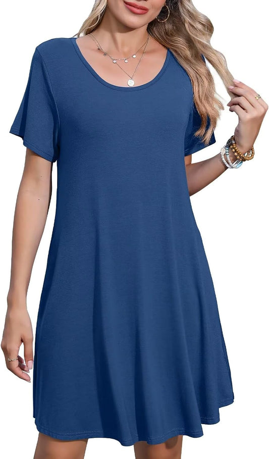 JollieLovin Plus Size Summer T-Shirt Casual Dresses for Curvy Women Flowy Swing