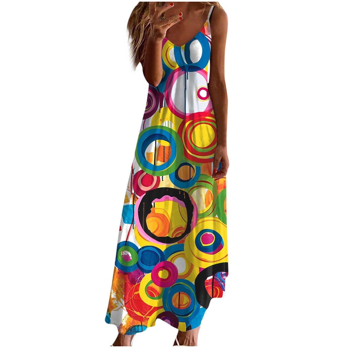 Ceboyel Women Floral Spaghetti Strap Sundress Casual Summer Long Maxi Dress Vneck Sexy Boho Dresses Trendy Beach Clothes