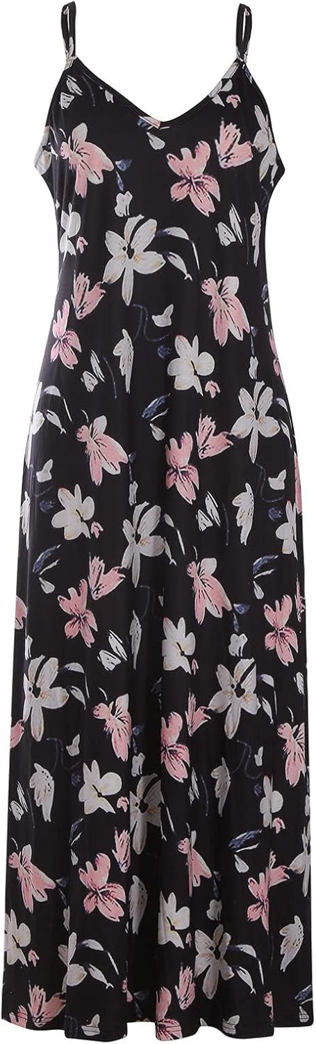 Ceboyel Women Floral Spaghetti Strap Sundress Casual Summer Long Maxi Dress Vneck Sexy Boho Dresses Trendy Beach Clothes