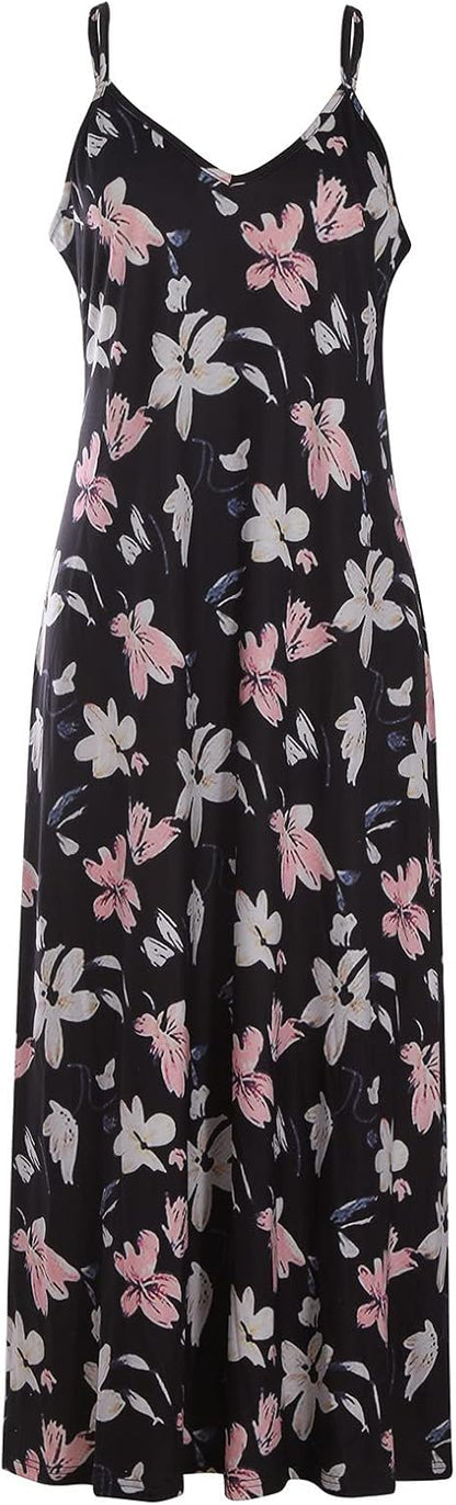 Ceboyel Women Floral Spaghetti Strap Sundress Casual Summer Long Maxi Dress Vneck Sexy Boho Dresses Trendy Beach Clothes