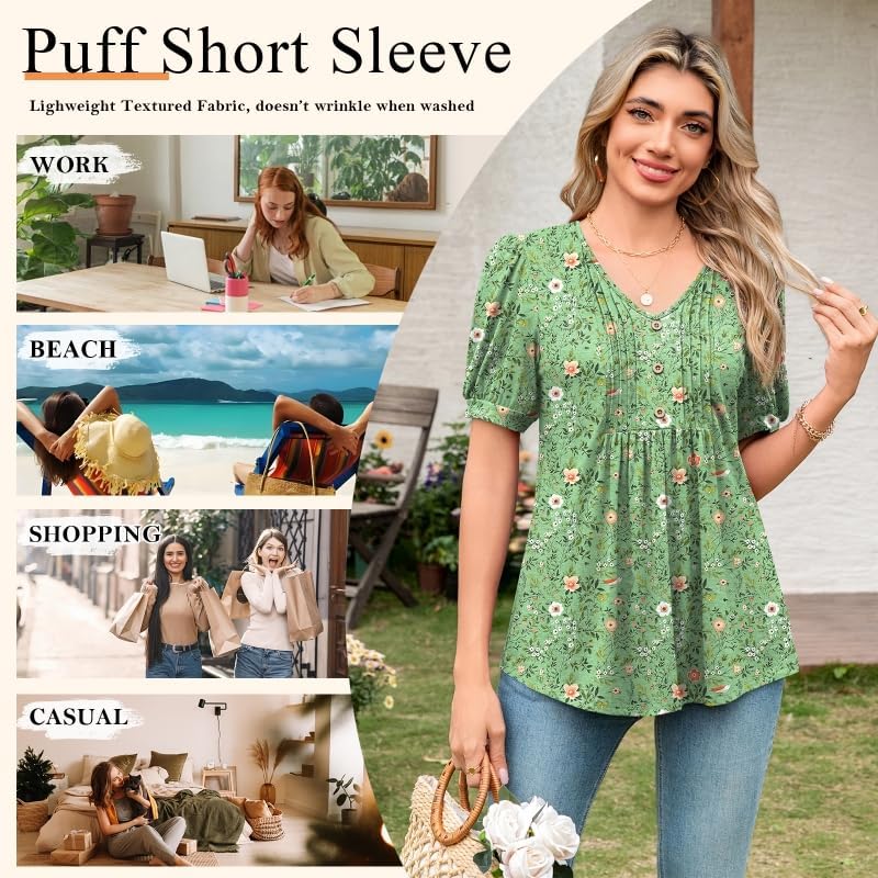 Findsweet Women's Summer Tunic Tops Casual Dressy Blouses Short Sleeve Shirts M-4XL