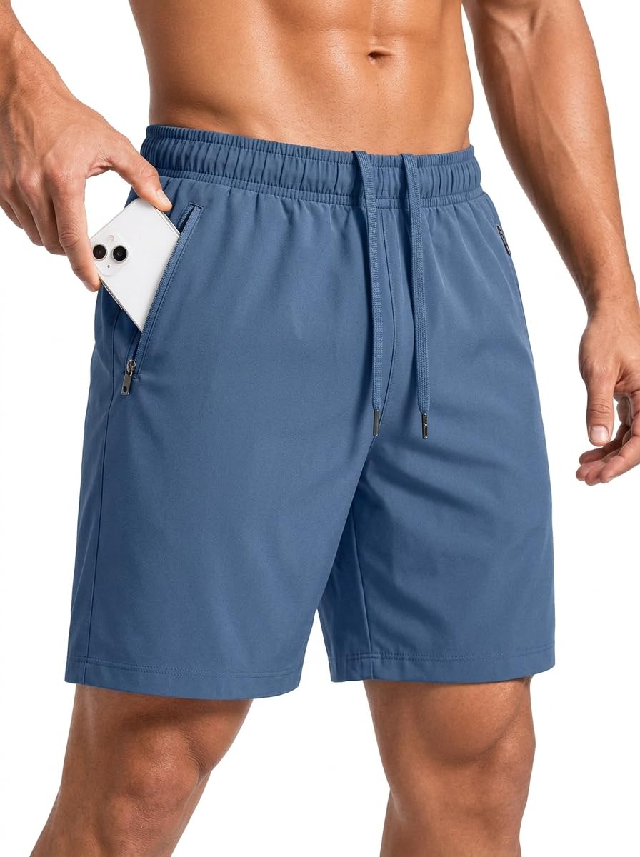 Sailwind Men’s Athletic Running Shorts 7" Quick Dry Lightweight Workout Gym Shorts with Zipper Pockets for Basketball Hiking