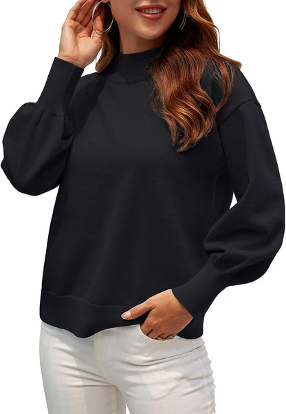 WEACZZY Women's 2026 Fall Fashion Casual Sweaters Mock Neck Long Lantern Sleeve Lightweight Knit Pullover Sweater Tops