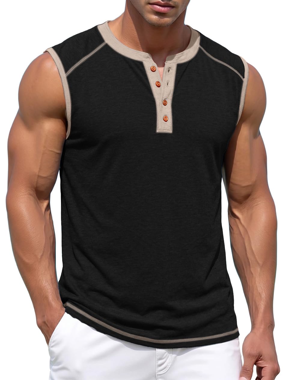 Sailwind Men's Casual Tank Top Henley Sleeveless Shirt Summer Athletic Gym Muscle Tee