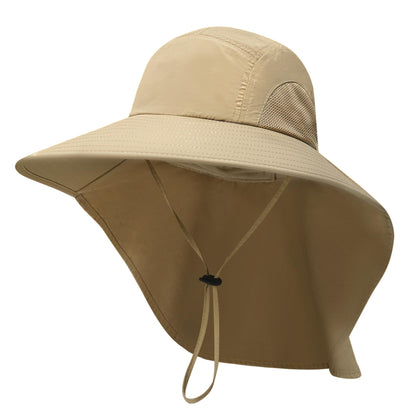 PFFY Sun Bucket Hats for Men Women UV Protection Wide Brim Hiking Fishing Garden Beach Sun Hat with Neck Flap