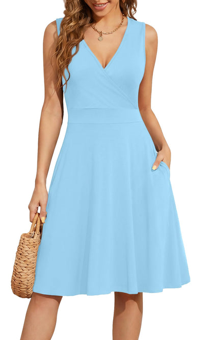 WEACZZY Women's Summer Sleeveless Casual Dresses V-Neck Wrap Floral Holiday Tank Dress Flowy Beach Sundress with Pockets