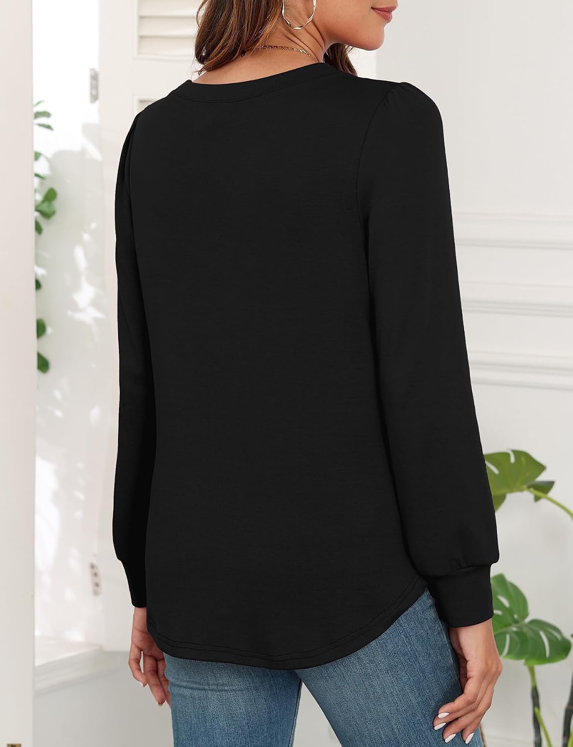 WEACZZY Women Long Sleeve Shirts Crew Neck Tunic Tops Soft Casual Blouses Creased Design Curved Side Hem Fashion Outfits 2026