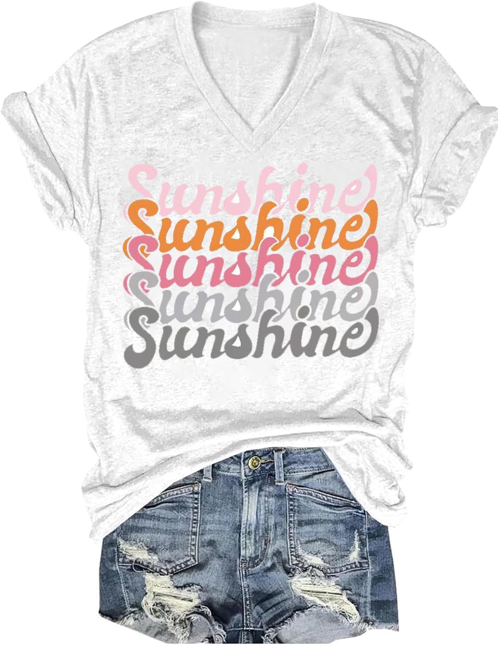 YEXIPO Womens Graphic Tees V-Neck T Shirts Spring Short Sleeve Funny Letter Print Casual Loose Cute Summer Tops