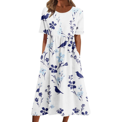 fartey Tshirt Dress for Women 2026 Casual Plus Size Summer Midi Dress Boho Floral Print Loose Flowy Long Dresses with Pockets