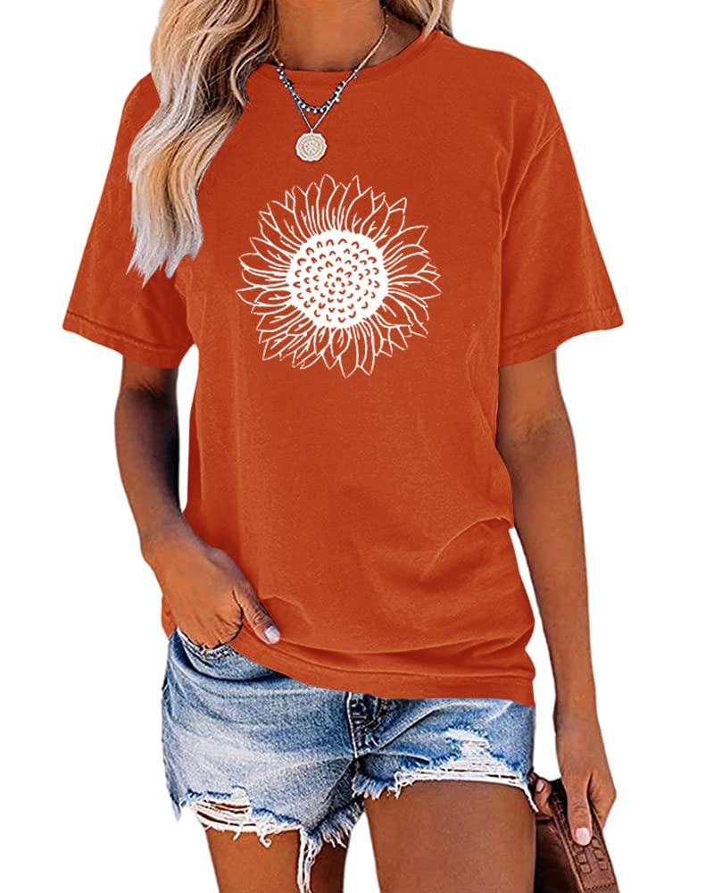 MaQiYa Womens Cute Sunflower Graphic Printed Tee Shirts Vintage Short Sleeve Cotton Shirts Tops
