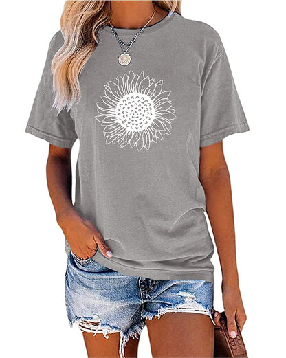 MaQiYa Womens Cute Sunflower Graphic Printed Tee Shirts Vintage Short Sleeve Cotton Shirts Tops