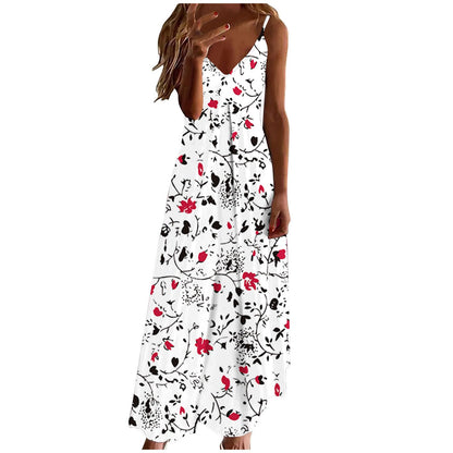 Ceboyel Women Floral Spaghetti Strap Sundress Casual Summer Long Maxi Dress Vneck Sexy Boho Dresses Trendy Beach Clothes