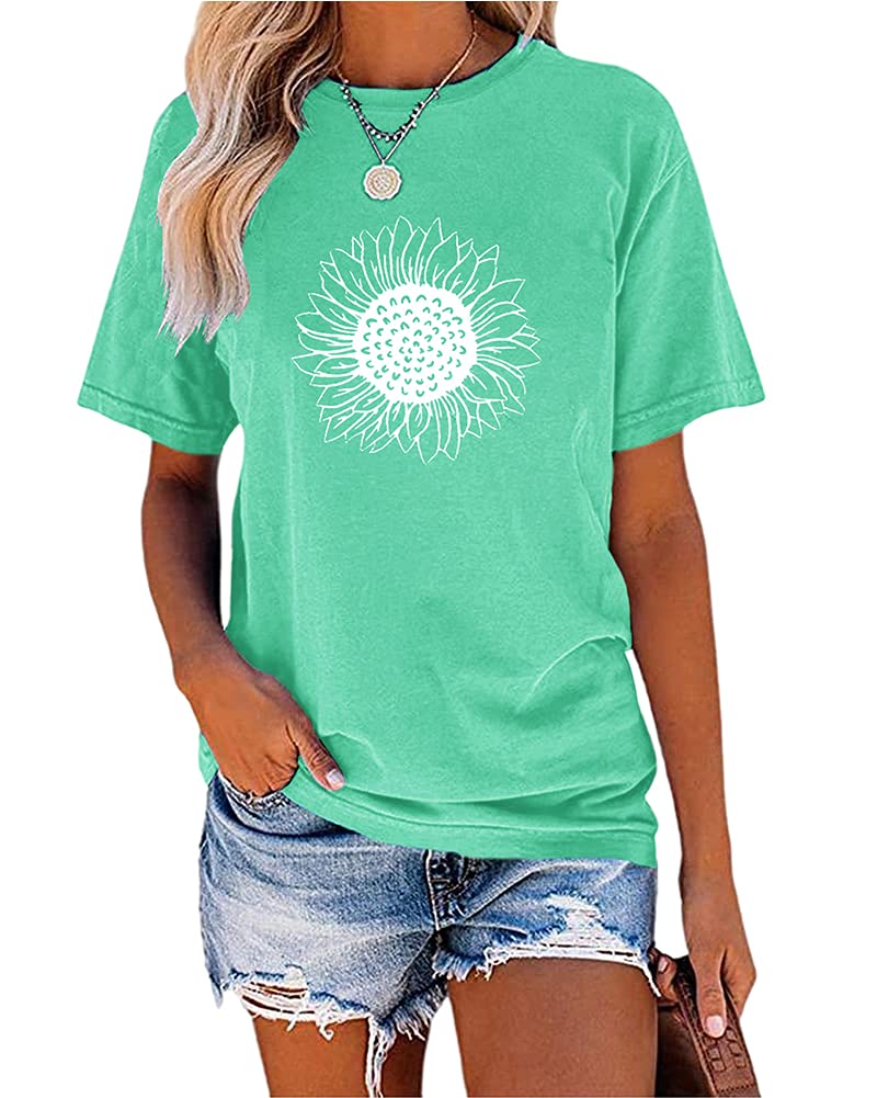 MaQiYa Womens Cute Sunflower Graphic Printed Tee Shirts Vintage Short Sleeve Cotton Shirts Tops