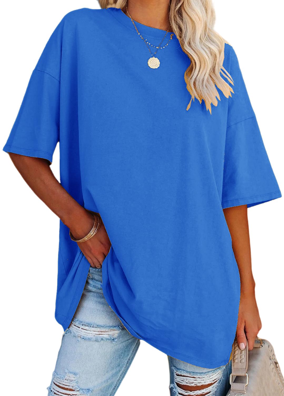 YEXIPO Women's Oversized T Shirts Graphic Tees Summer Short Sleeve Loose Fit Casual Crewneck Plain Tunic Tops