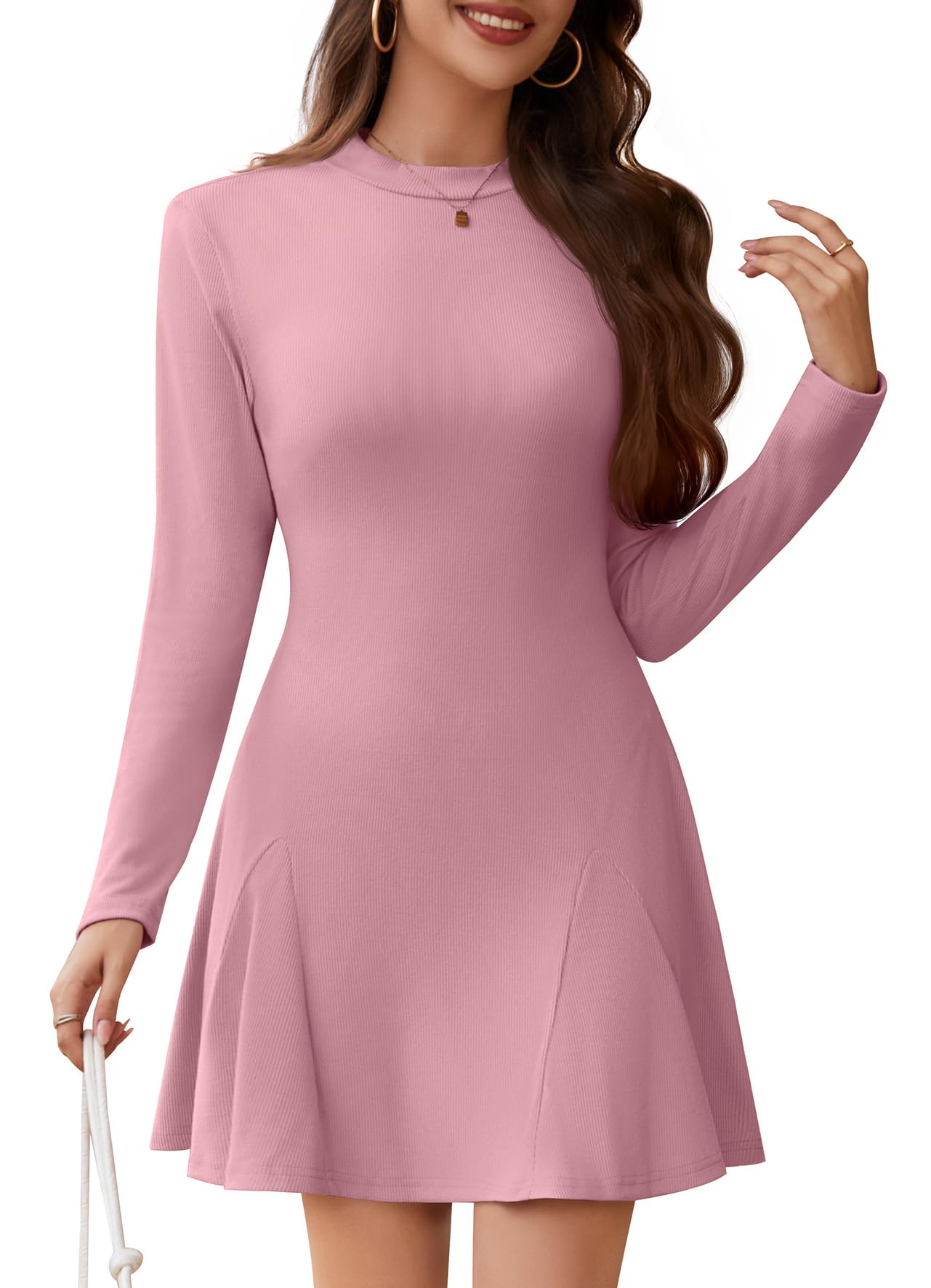 WEACZZY Womens Long Sleeve Casual Fall Dresses Elegant A Line High Waist Ruffle Flowy Party Wedding Guest Mini Dress 2026