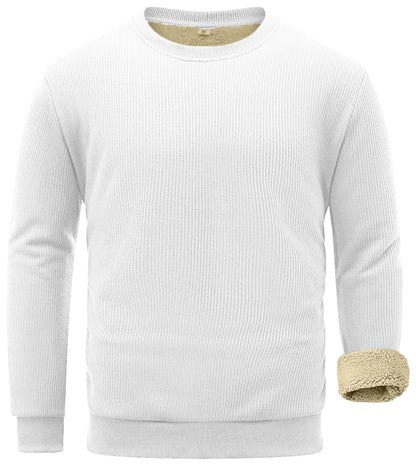 Sailwind Men's Crewneck Sherpa Lined Fleece Waffle Sweatshirt Long Sleeve Warm Pullover Winter Thermal Heavyweight Tops
