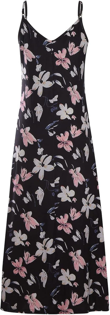 Ceboyel Women Floral Spaghetti Strap Sundress Casual Summer Long Maxi Dress Vneck Sexy Boho Dresses Trendy Beach Clothes