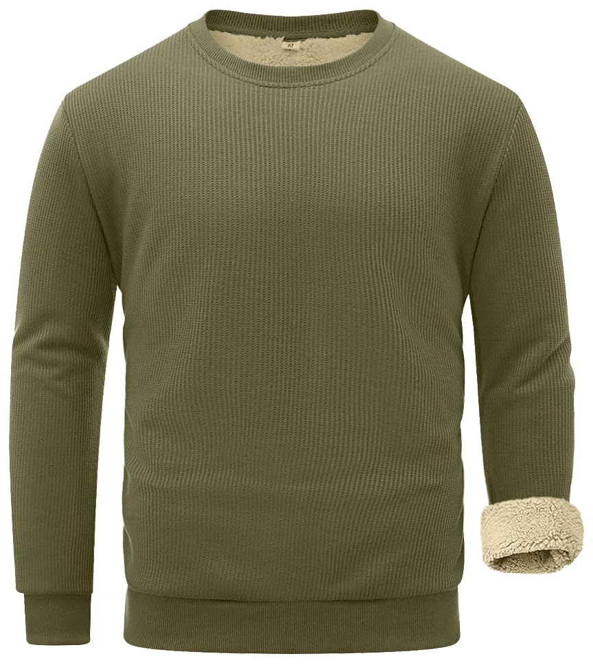 Sailwind Men's Crewneck Sherpa Lined Fleece Waffle Sweatshirt Long Sleeve Warm Pullover Winter Thermal Heavyweight Tops