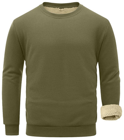 Sailwind Men's Crewneck Sherpa Lined Fleece Waffle Sweatshirt Long Sleeve Warm Pullover Winter Thermal Heavyweight Tops
