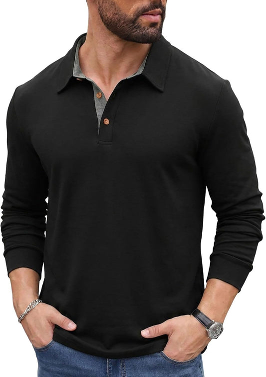Sailwind Men' s Long Sleeve Polo Shirts Classic Soft Casual Collared Golf Shirt