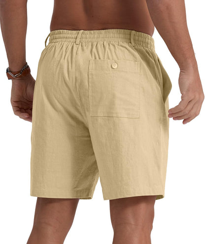 Sailwind Men's Linen Shorts 7" Casual Elastic Waist Drawstring Summer Beach Shorts