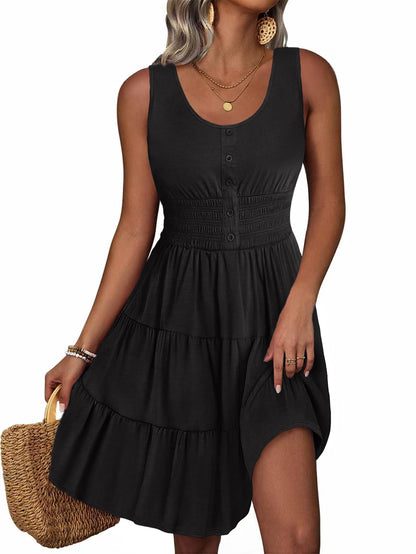 Summer Dresses for Women Casual Sleeveless Sundresses Elastic Waist Mini Sun Dress