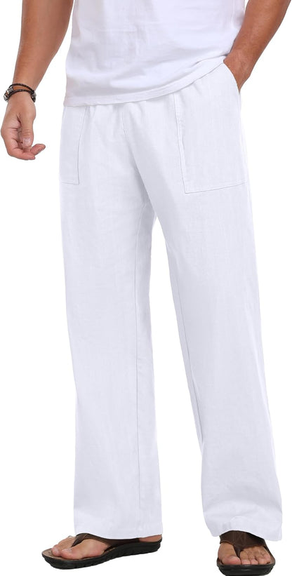 Sailwind Men's Casual Linen Pants Beach Summer Loose Fit Elastic Waist Drawstring Pants Lightweight Linen Trousers