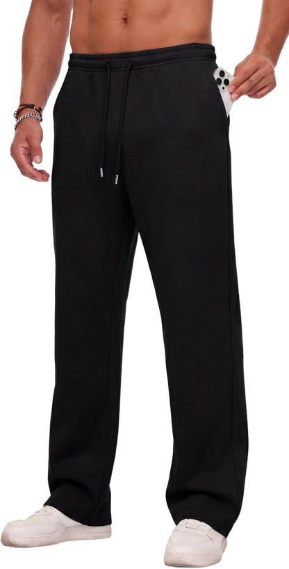 Sailwind Men's Casual Baggy Sweatpants Straight Leg Cotton Sweat Pants Open Bottom Lounge Joggers with Pockets