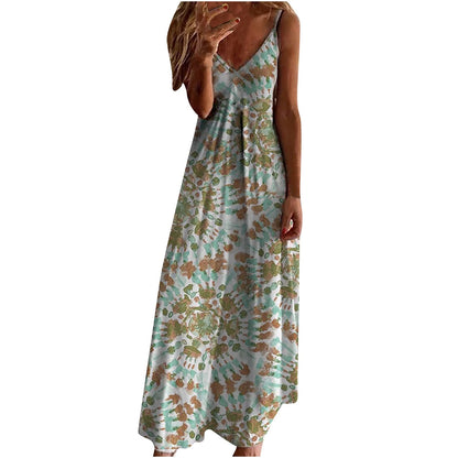 Ceboyel Women Floral Spaghetti Strap Sundress Casual Summer Long Maxi Dress Vneck Sexy Boho Dresses Trendy Beach Clothes