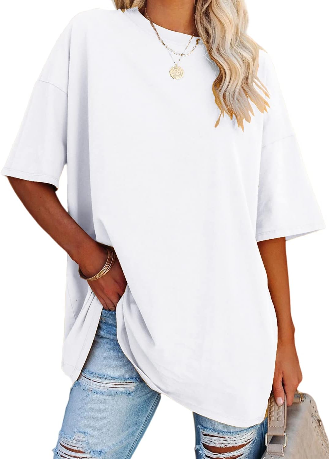 YEXIPO Women's Oversized T Shirts Graphic Tees Summer Short Sleeve Loose Fit Casual Crewneck Plain Tunic Tops