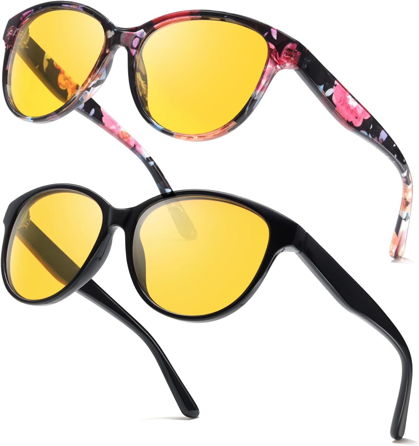 TJUTR Women’s Night Vision Driving Glasses, Polarized Yellow Tint Anti Glare Eyewear for Nighttime Driving TN2572
