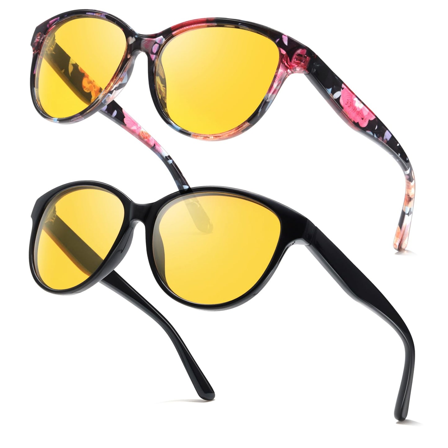 TJUTR Women’s Night Vision Driving Glasses, Polarized Yellow Tint Anti Glare Eyewear for Nighttime Driving TN2572