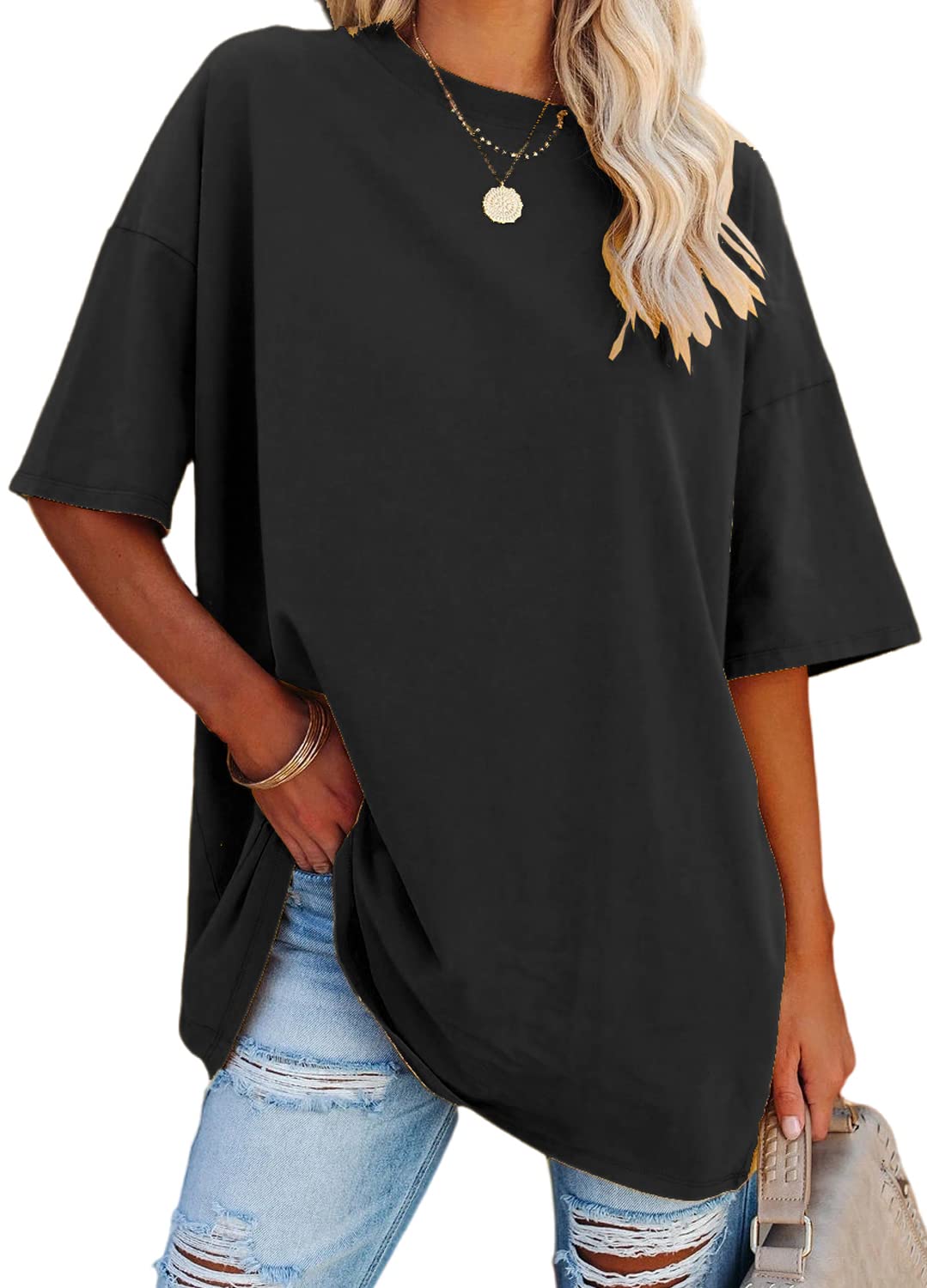 YEXIPO Women's Oversized T Shirts Graphic Tees Summer Short Sleeve Loose Fit Casual Crewneck Plain Tunic Tops