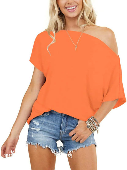 Off the Shoulder Tops for Women Short Sleeve Batwing Shirts Oversized Tee Tunic Summer Casual Loose Fit