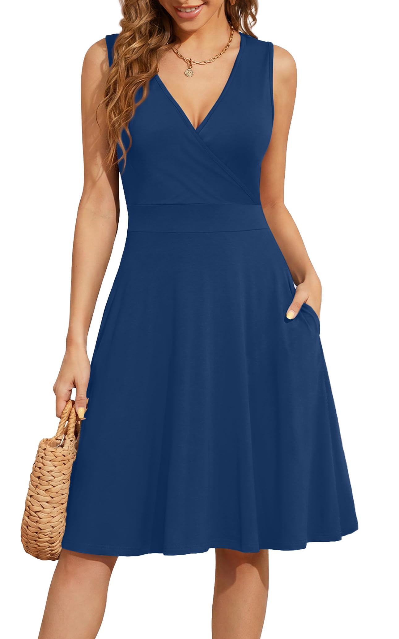 WEACZZY Women's Summer Sleeveless Casual Dresses V-Neck Wrap Floral Holiday Tank Dress Flowy Beach Sundress with Pockets
