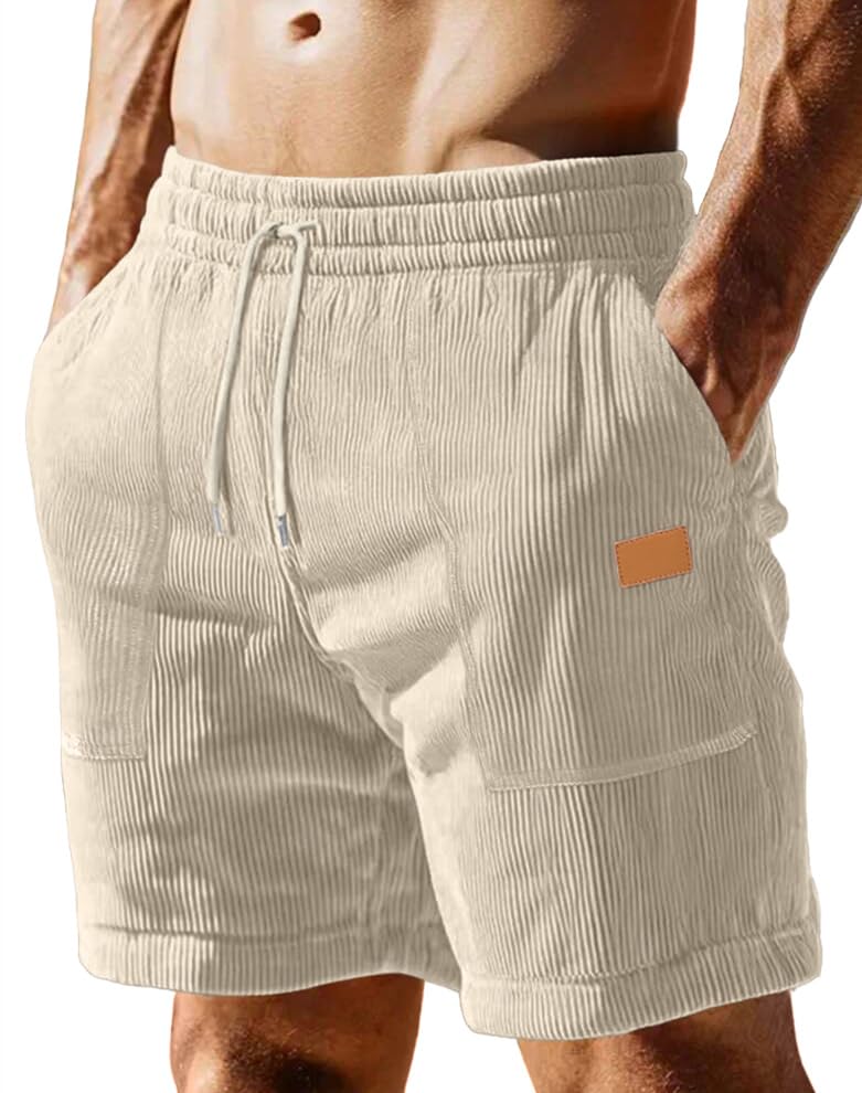 Sailwind Men's Casual Corduroy Shorts Lightweight Elastic Waist Drawstring Summer Beach Shorts