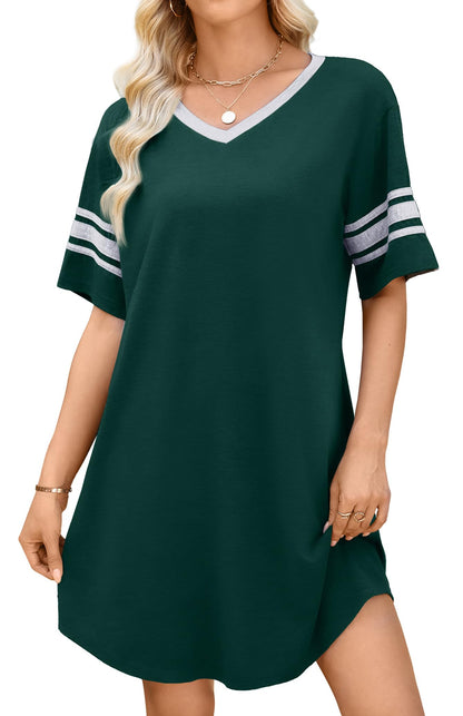 WEACZZY Women's Sleep Shirt Short Sleeve Nightgown Loose Fit Breathable | Crew Neck, Soft Polyester Blend Sleepwear, Solid Colors Floral Prints, Pajama Dress, Loungewear, House Casual Daily Wear