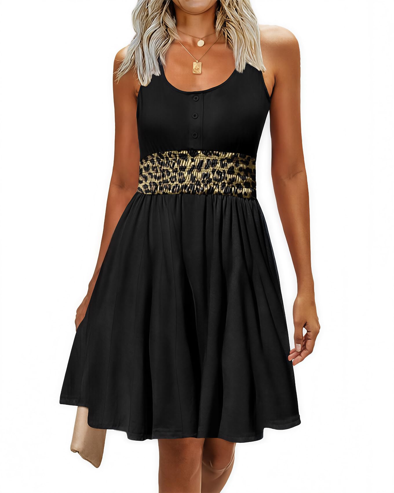 Summer Dresses for Women Casual Sleeveless Sundresses Elastic Waist Mini Sun Dress