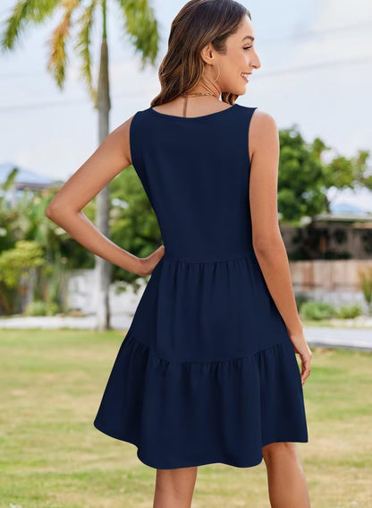 QACOHU Women's Summer Sleeveless V Neck Mini Dress with Pockets Casual Sundress Beach Dresses for Women 2026