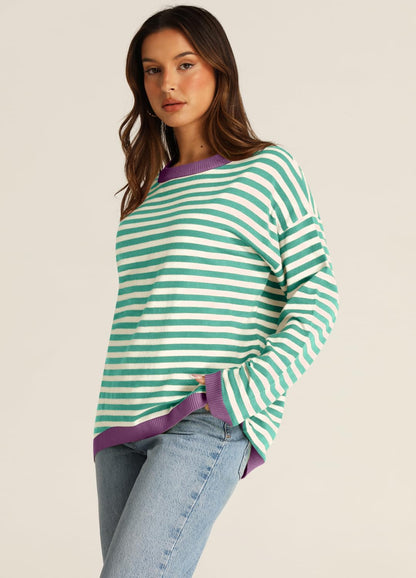 YEXIPO Womens Sweaters Striped 2024 Fall Long Sleeve Crewneck Casual Knit Lightweight Oversized Pullover Sweater Tops