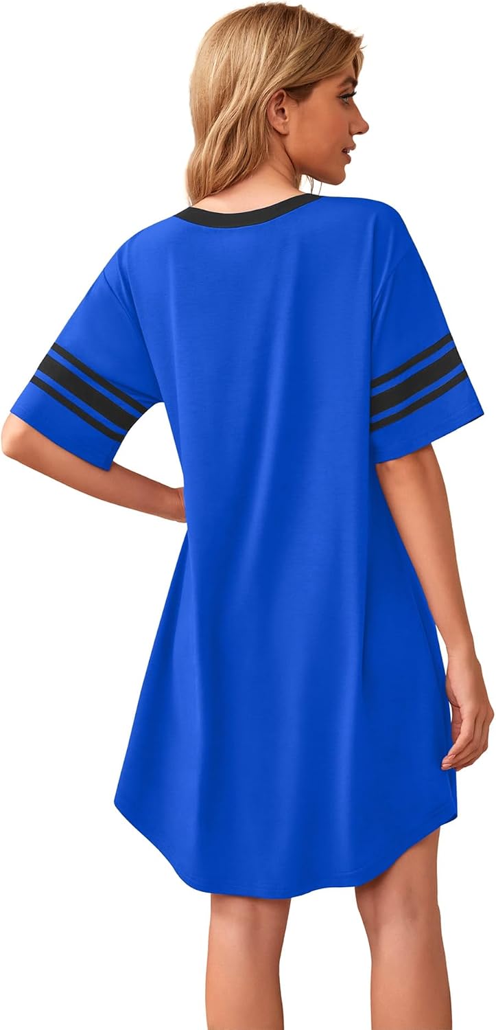 WEACZZY Nightgowns for Women Soft Sleep Shirt V Neck Short Sleeve Loungewear Loose Comfy NightShirts