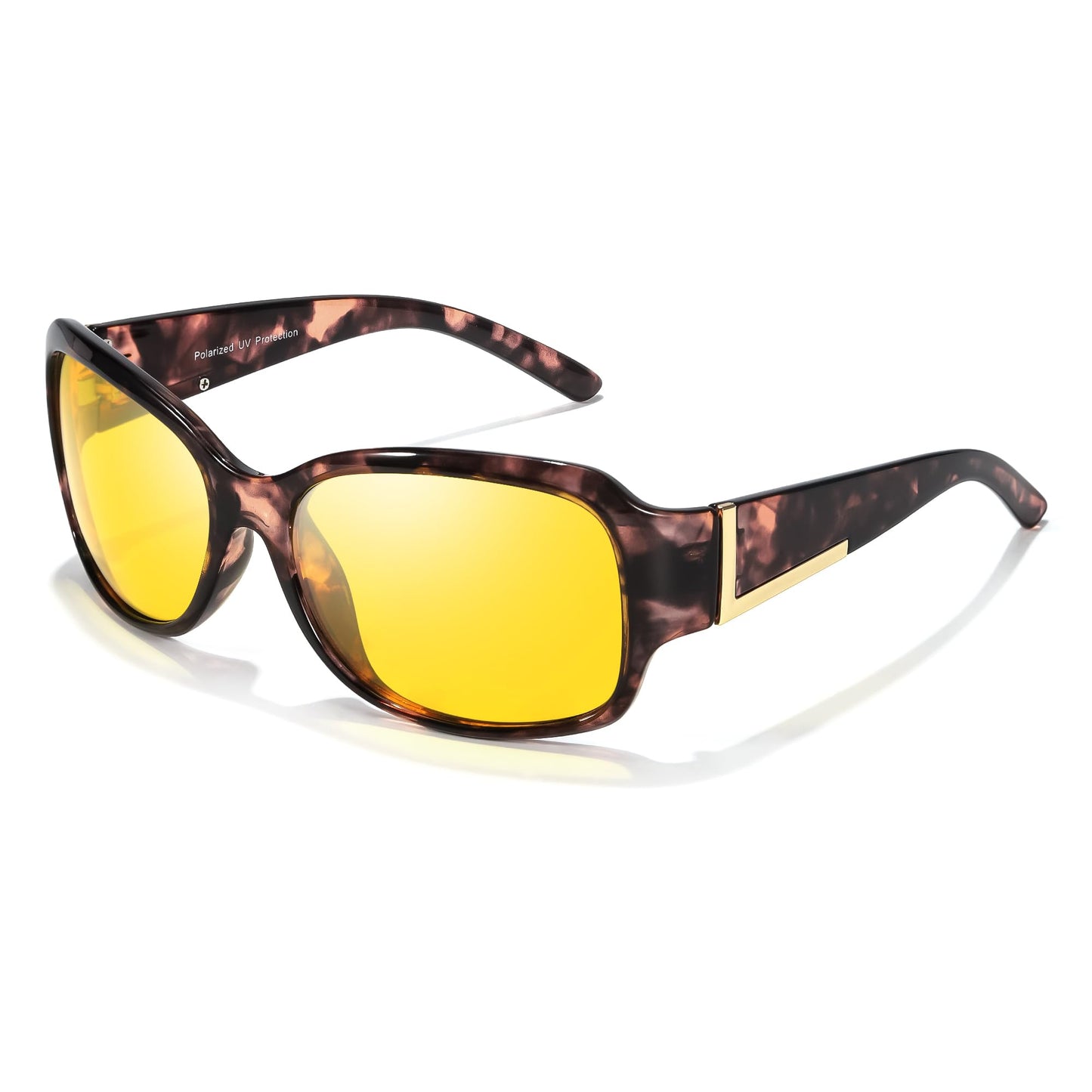 TJUTR Night Vision Driving Glasses for Women, Anti-glare Wraparound Glasses,UV400 Polarized Yellow Lens for Nighttime safety