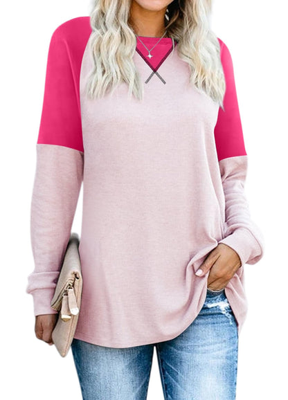 YEXIPO Womens Long Sleeve Shirts Casual Loose Fit Crew Neck Color Block Fall Fashion 2024 Tunic Tops
