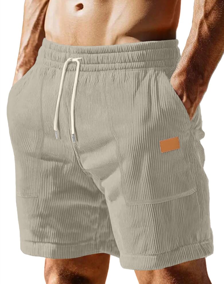 Sailwind Men's Casual Corduroy Shorts Lightweight Elastic Waist Drawstring Summer Beach Shorts